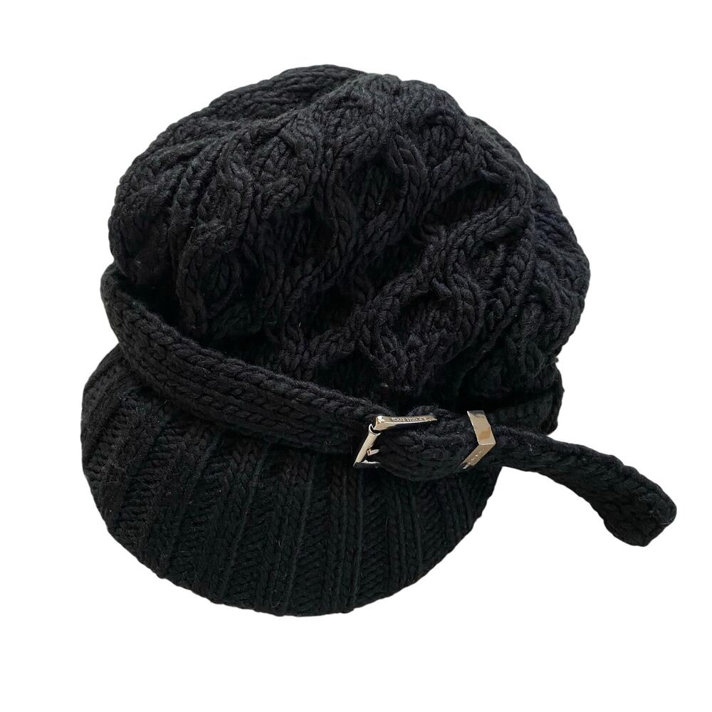 Y2K Michael Kors Cable Knit Winter Beret, Silver Buckle, One Size